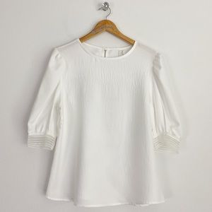 WestMoon White Textured Fabric Lace Puff Sleeve Pullover Blouse L (10/12)